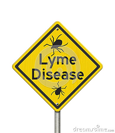 Lyme Disease warning on a on yellow highway caution road sign Stock Photo