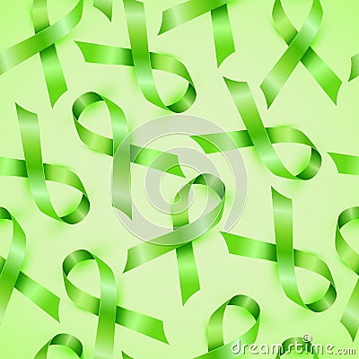 Lymphoma cancer green ribbon isolated on white background. Seamless pattern. Vector Illustration