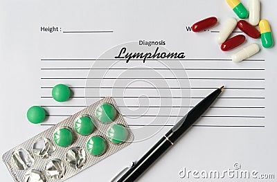 Lymphoma diagnosis written on a white piece of paper Stock Photo