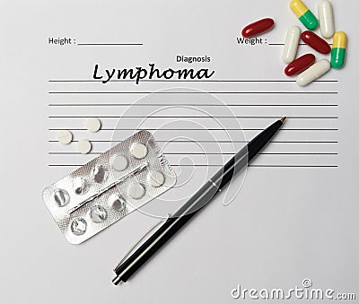 Lymphoma diagnosis written on a white piece of paper Stock Photo