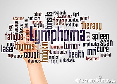 Lymphoma word cloud and hand with marker concept Stock Photo