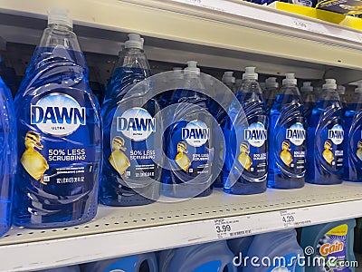 Lynnwood, WA USA - circa August 2022: Close up, selective focus on Dawn dish soap for sale inside a Target retail store Editorial Stock Photo