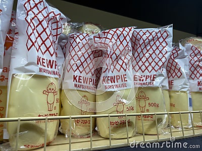 Lynnwood, WA USA - circa December 2022: Close up view of Kewpie mayonnaise for sale inside an H Mart grocery store Editorial Stock Photo