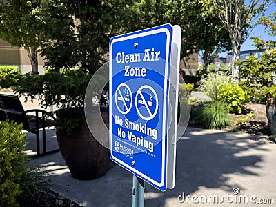 Lynnwood, WA USA - circa May 2023: Close up view of a Clean Air Zone sign at the Alderwood Mall Editorial Stock Photo