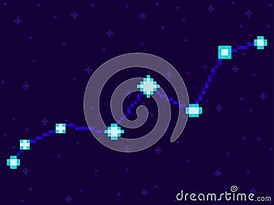 Lynx constellation in pixel art style. 8-bit stars in the night sky in retro video game style. Cluster of stars and galaxies. Vector Illustration