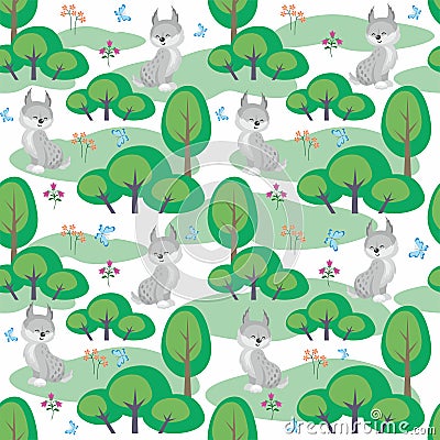 Lynx seamless pattern Vector Illustration