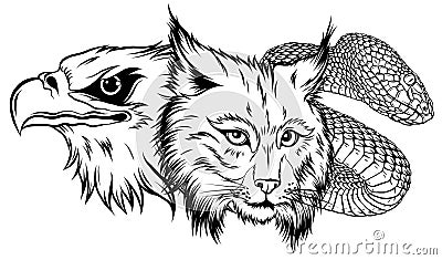Lynx Wildcat eagle snake Logo Mascot Vector Illustration