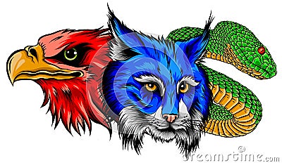 Lynx Wildcat eagle snake Logo Mascot Vector Illustration