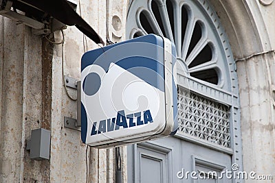 Lavazza logo brand and sign text of coffee signboard wall bar building facade and entrance Editorial Stock Photo