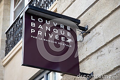 Louvre banque privee by la Banque Postale logo sign and brand logo entrance facade of office Editorial Stock Photo