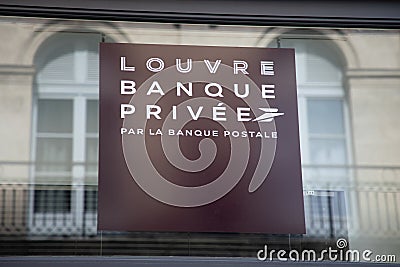 Louvre banque privee by La Banque Postale logo sign and brand logo facade wall entrance office Editorial Stock Photo