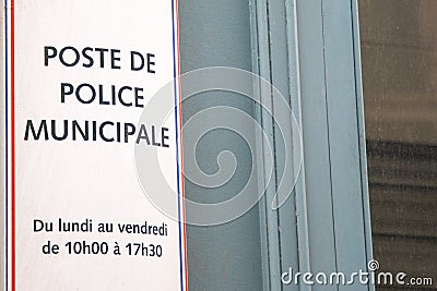 police municipale station logo facade and text sign on wall building official office Editorial Stock Photo