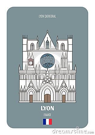 Lyon Cathedral in Lyon, France Vector Illustration