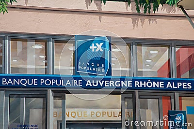 Banque populaire auvergne rhone alpes sign retail logo bank office signage france brand agency Editorial Stock Photo