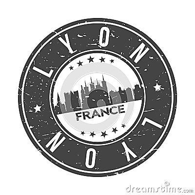 Lyon France Europe Stamp Logo Icon Symbol Design Skyline City. Vector Illustration