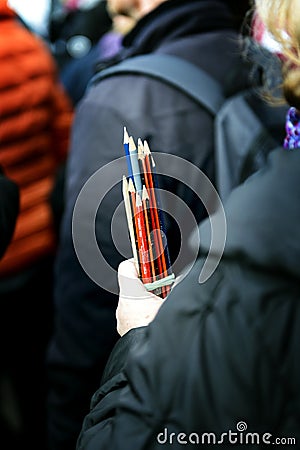 LYON, FRANCE - 11 JANUARY 2015: Anti terrorism protest Editorial Stock Photo