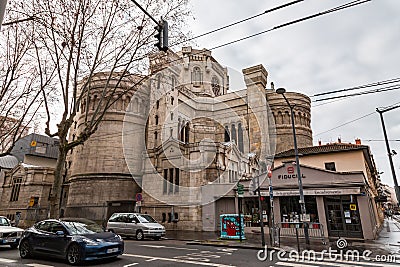 Rear view of the Eglise de L'immaculee Conception in Lyon, France Editorial Stock Photo