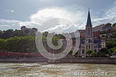 Saint-Georges footbridge in Lyon Editorial Stock Photo