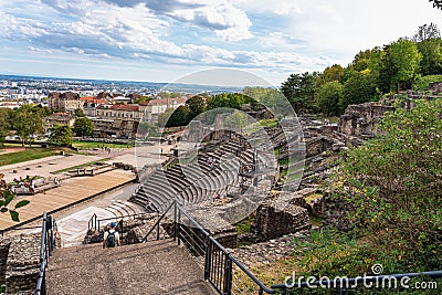 Lyon, France - Sep 27, 2020: Theatre Gallo Romain, the ancient Roman theatre of Fourvier in Lyon, France Editorial Stock Photo
