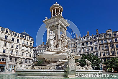 Fountain in Place des Jacobins, Lyon Editorial Stock Photo
