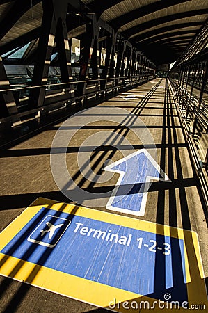 Lyon-Saint ExupÃ©ry Airport - Corridor to terminals Editorial Stock Photo