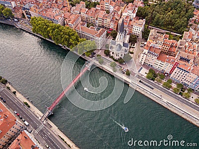 Lyon unusual view, France, cityscape from above, Saint-Georges church Stock Photo