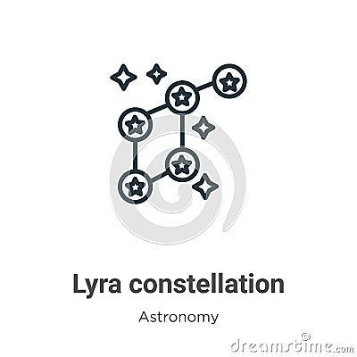 Lyra constellation outline vector icon. Thin line black lyra constellation icon, flat vector simple element illustration from Vector Illustration