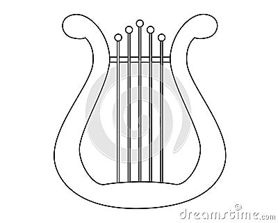 Lyra - musical instrument - vector linear picture for coloring. Outline. Lyra or harp is a symbol of poetic inspiration and creati Vector Illustration