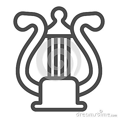 Lyre with strings, harp line icon, musical instruments concept, lira string istrument vector sign on white background Vector Illustration