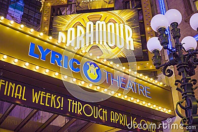 Lyric Theater on Broadway 42nd street in Manhattan- MANHATTAN - NEW YORK - APRIL 1, 2017 Editorial Stock Photo