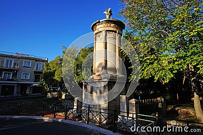 Lysikratous monument in the characteristic Plaka district Editorial Stock Photo