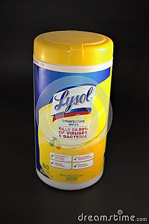 Lysol canister of disinfecting wipes Editorial Stock Photo