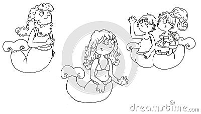lÃ¨ mermaids friends chine coloring for kids Stock Photo