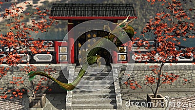 The exotic Eastern Dragon, 3D Illustration Stock Photo