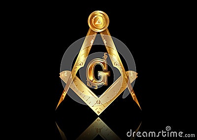 Freemasonry emblem, gold masonic square and compass symbol. All seeing eye of god in sacred geometry triangle, masonry icon Vector Illustration