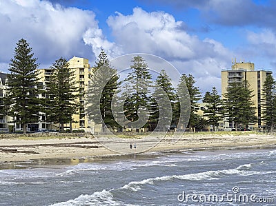 Glenelg beach with apartment blocks on the shore Stock Photo