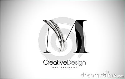 M Brush Stroke Letter Logo Design. Black Paint Logo Leters Icon. Vector Illustration