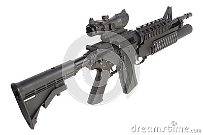 An M4A1 carbine equipped with an M203 grenade launcher Stock Photo