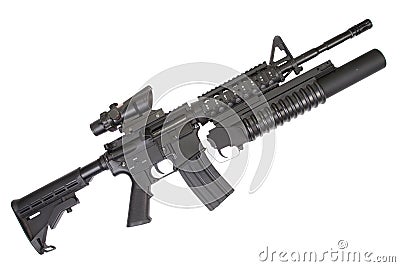 An M4A1 carbine equipped with an M203 grenade launcher Stock Photo