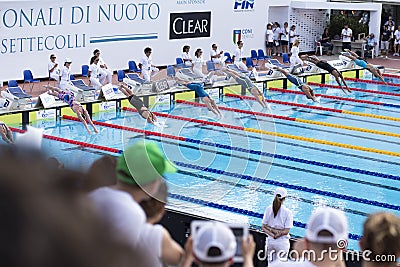 200 M freestyle - FINAL - Start - Woman Editorial Stock Photo