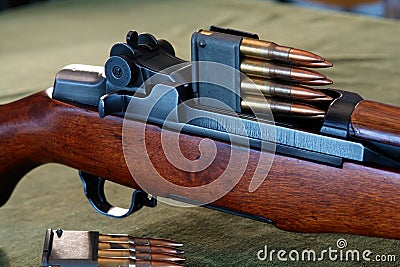 M1 Garand with Ammo and Clip Stock Photo