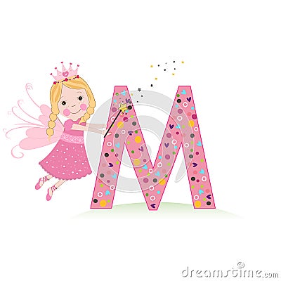 M letter with a cute fairy tale Vector Illustration