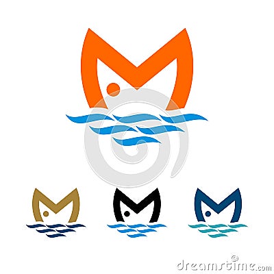 M Letter Fish Logo Template Illustration Design. Vector EPS 10 Vector Illustration