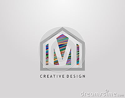 M Letter Logo. Creative house strip shape with negative letter M, Home Studio Icon Design Vector Illustration