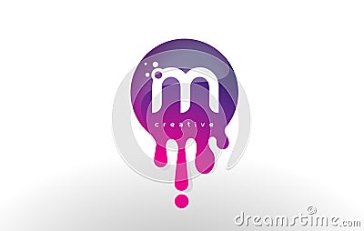 M Letter Splash Logo. Purple Dots and Bubbles Letter Design Vector Illustration
