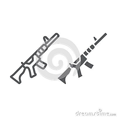 M4A1 line and glyph icon, rifle and military, automatic machine sign, vector graphics, a linear pattern on a white Vector Illustration