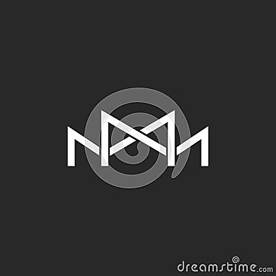M logo monogram, two or three overlapping thin line letters, black and white mockup wedding invitation emblem Vector Illustration