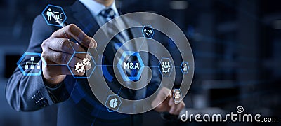 M and A Merger and acquisition business finance concept. Businessman pressing button Stock Photo