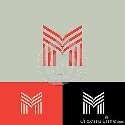 M monogram. M letter consist of some linear elements. Vector Illustration