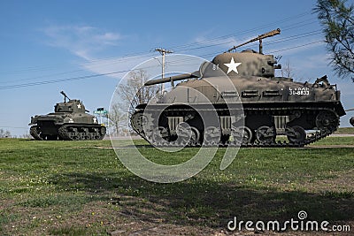 FORT LEONARD WOOD, MO-APRIL 29, 2018: Military Vehicle Sherman Flame Tank Editorial Stock Photo